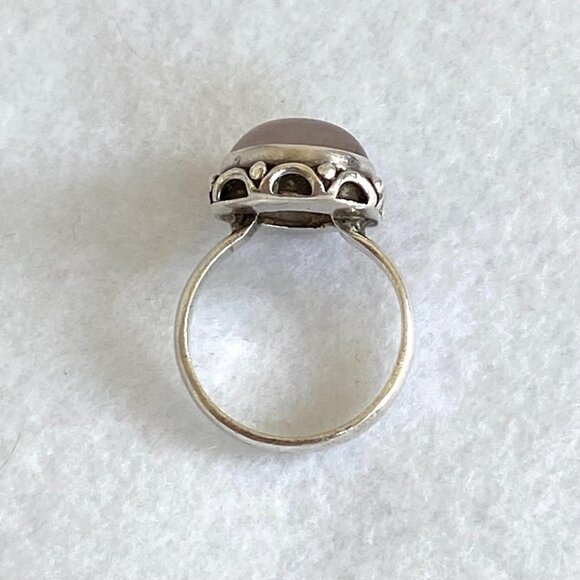 Sterling Silver 925 Round Bezel Set Rose Quartz Cabochon Band Ring Size 6 - Picture 6 of 16